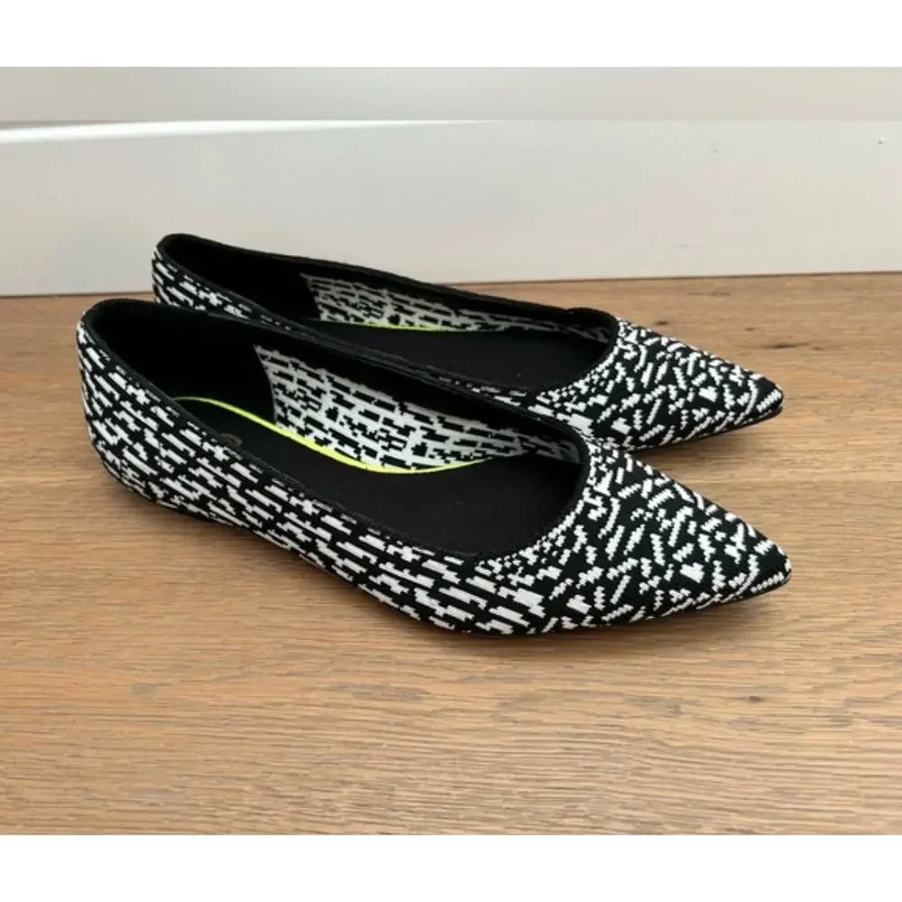 Mix No. 6 Black and White Geometric Knit  Patterned Ballet Flats Sz 9.5 Preppy